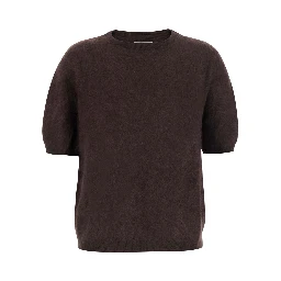 Turtleneck BRUSHED SHORT SLEEVES with short sleeves and round neck in brown cashmere women