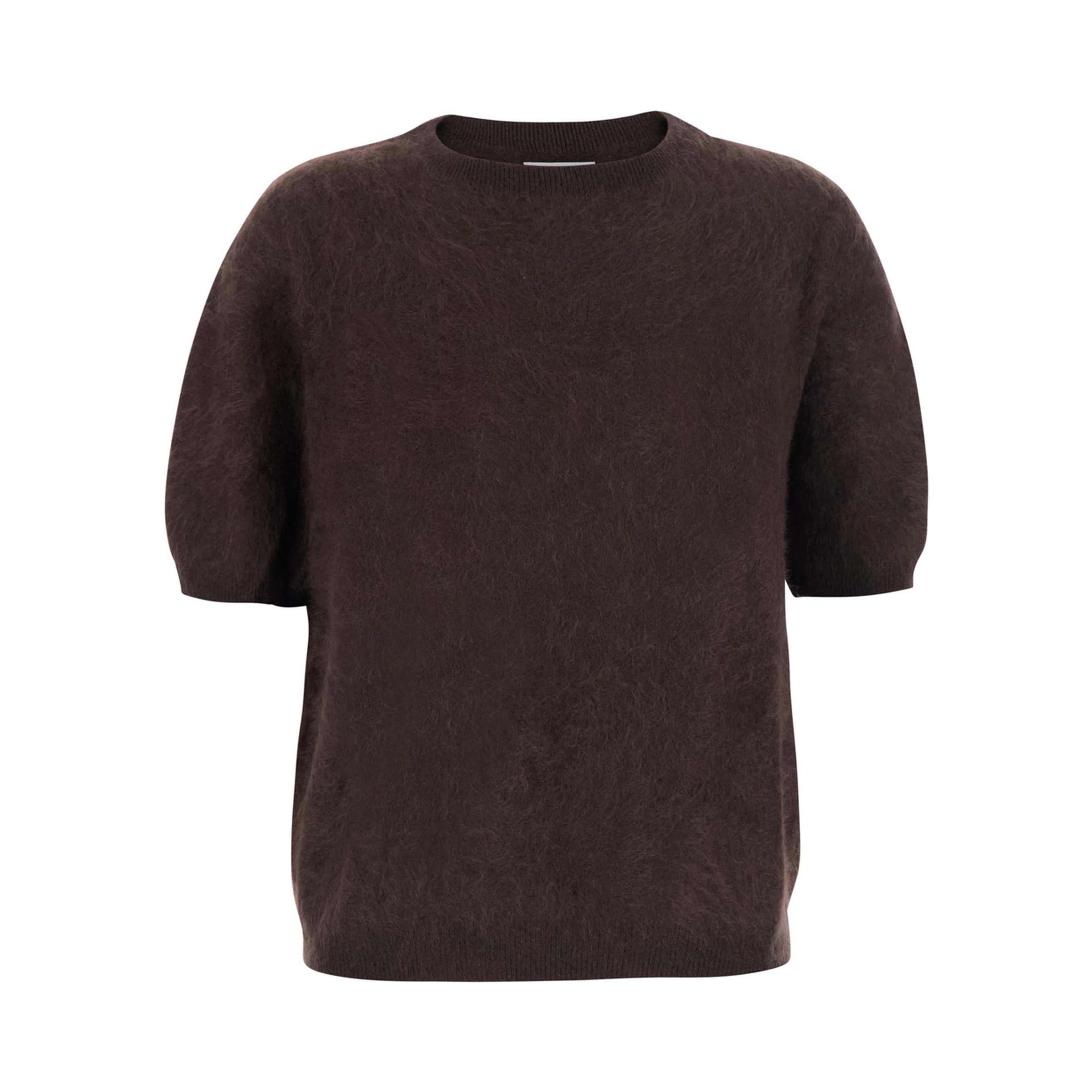 Turtleneck BRUSHED SHORT SLEEVES with short sleeves and round neck in brown cashmere women