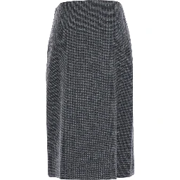 SPLIT MIDI SKIRT with asymmetric cut and 100% grey virgin wool for women