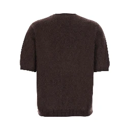 Turtleneck BRUSHED SHORT SLEEVES with short sleeves and round neck in brown cashmere women