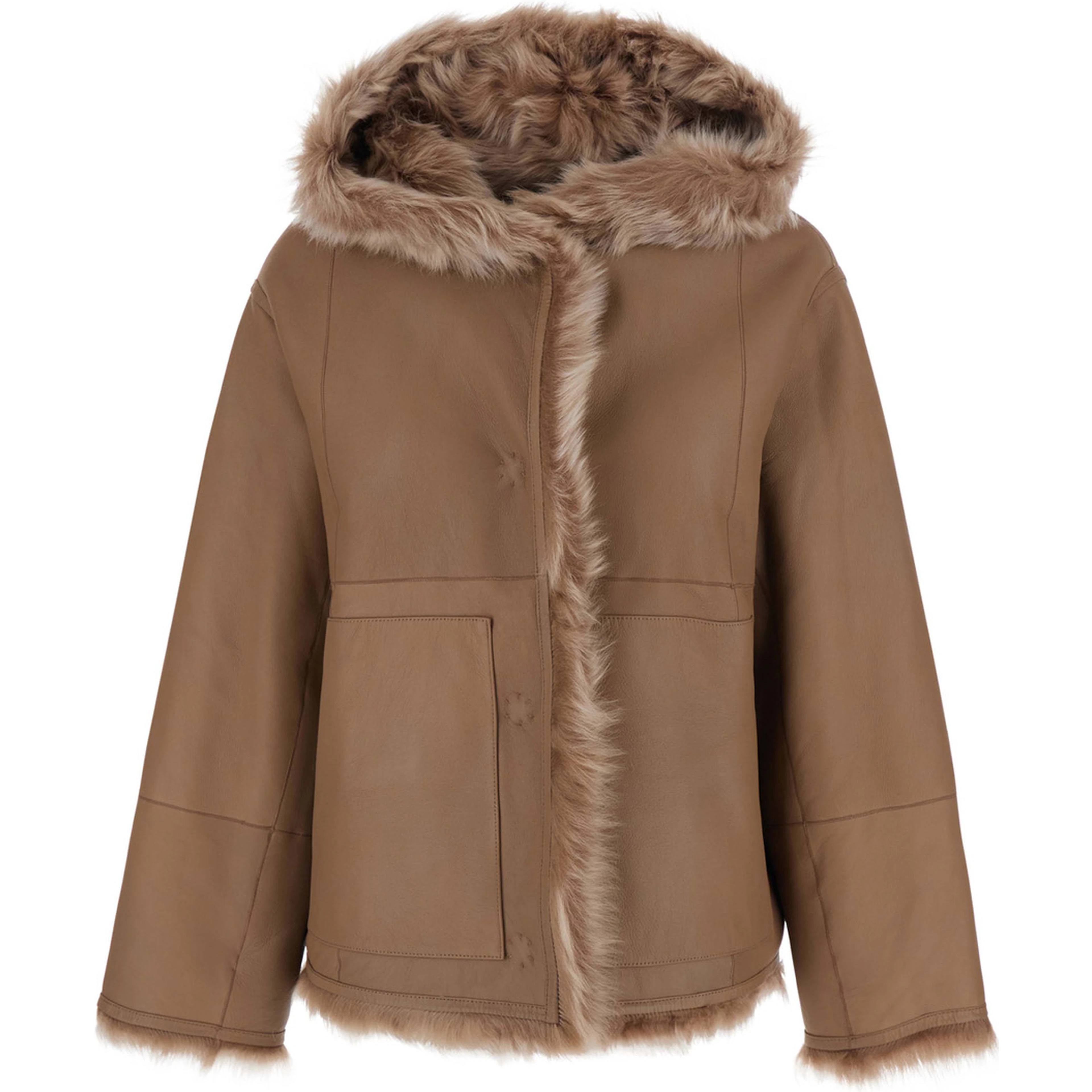 Shearling with shirt collar and zip closure in Brown for Women