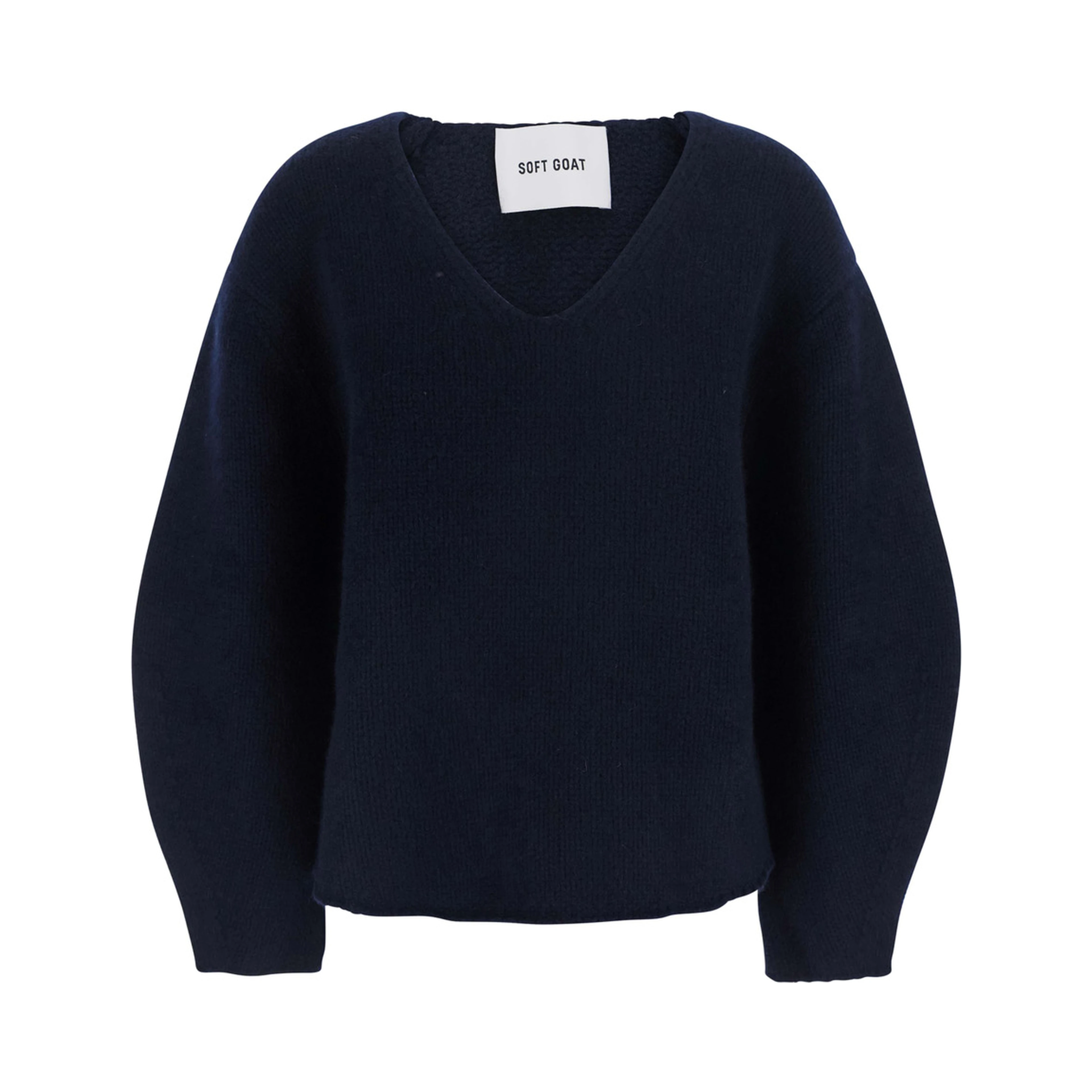 Cashmere Puff Sleeves V Neck Sweater in Blue for Women
