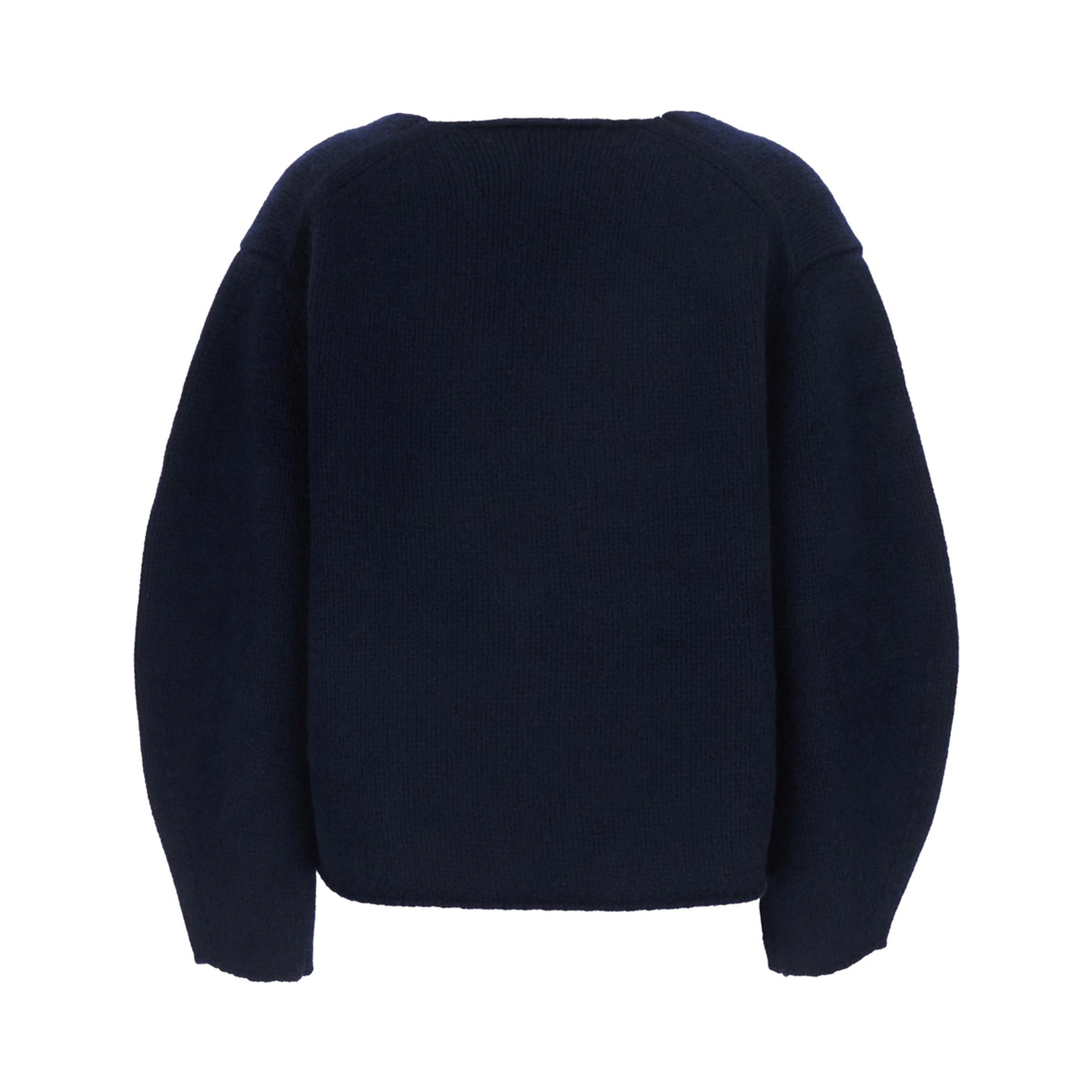 Cashmere Puff Sleeves V Neck Sweater in Blue for Women