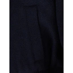 Blue Jacket with Fur Details and High Collar, in Wool, Color Blue, Woman