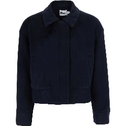 Blue Jacket with Fur Details and High Collar, in Wool, Color Blue, Woman