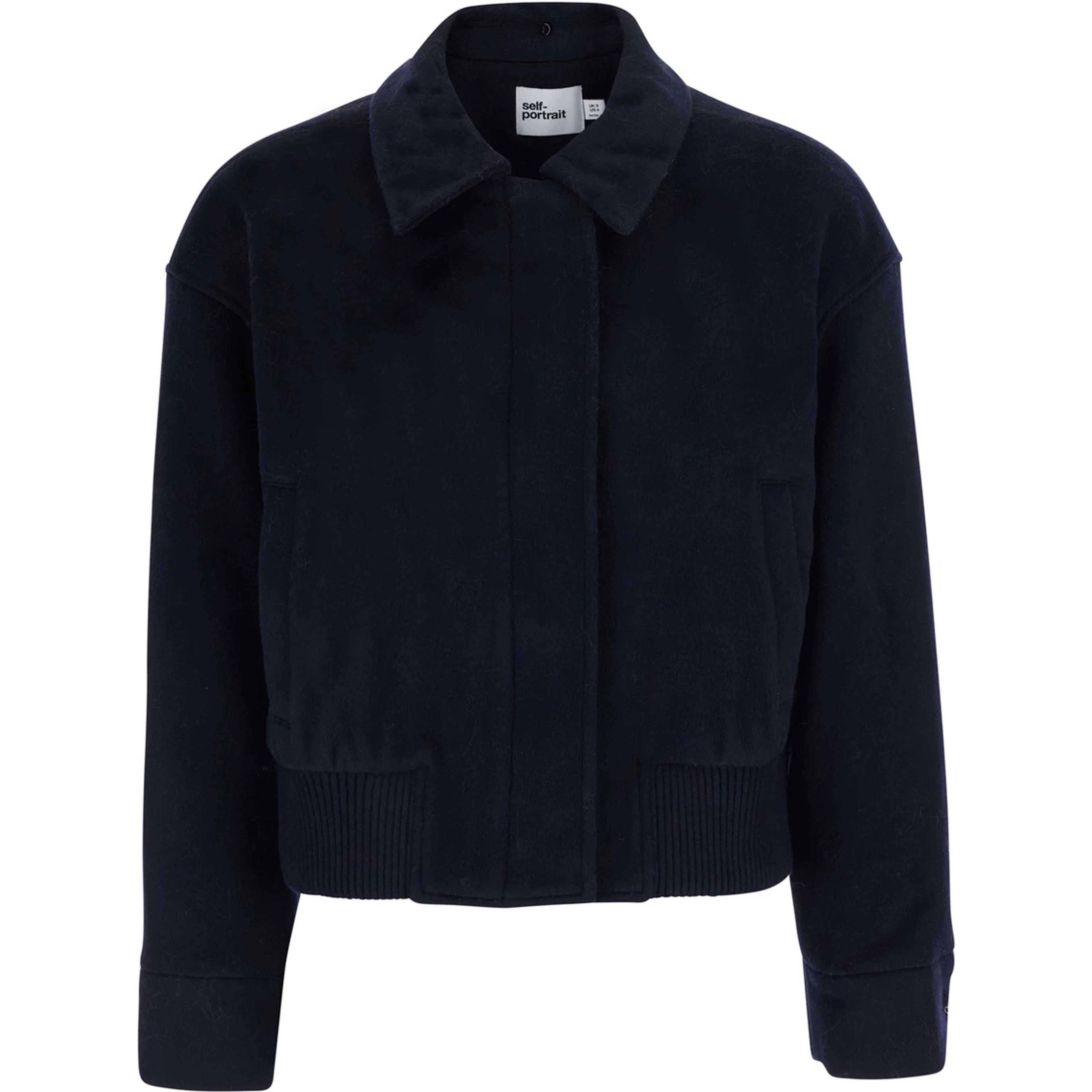 Blue Jacket with Fur Details and High Collar, in Wool, Color Blue, Woman