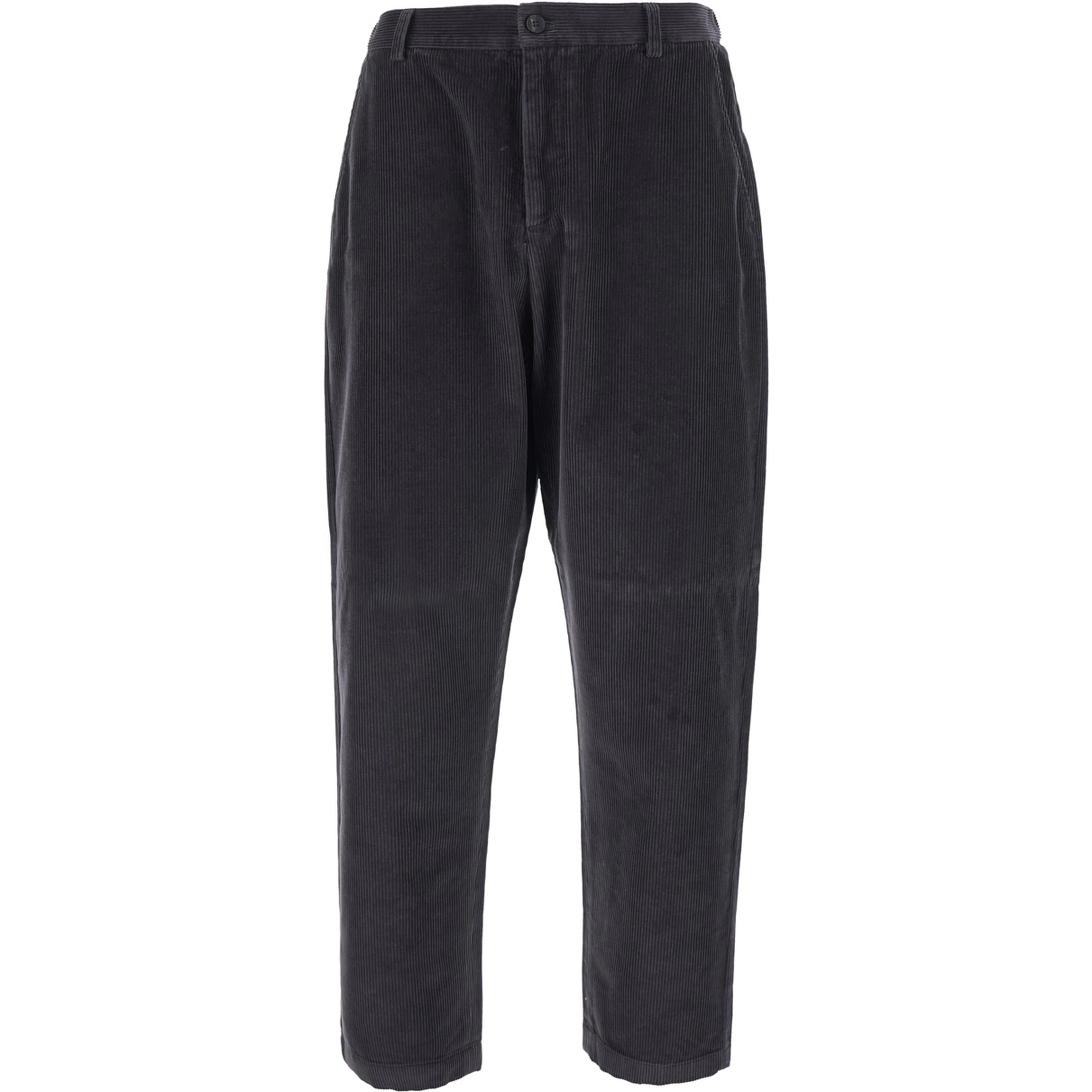 Gray Corduroy Pants with Pockets and Straight Hems for Men