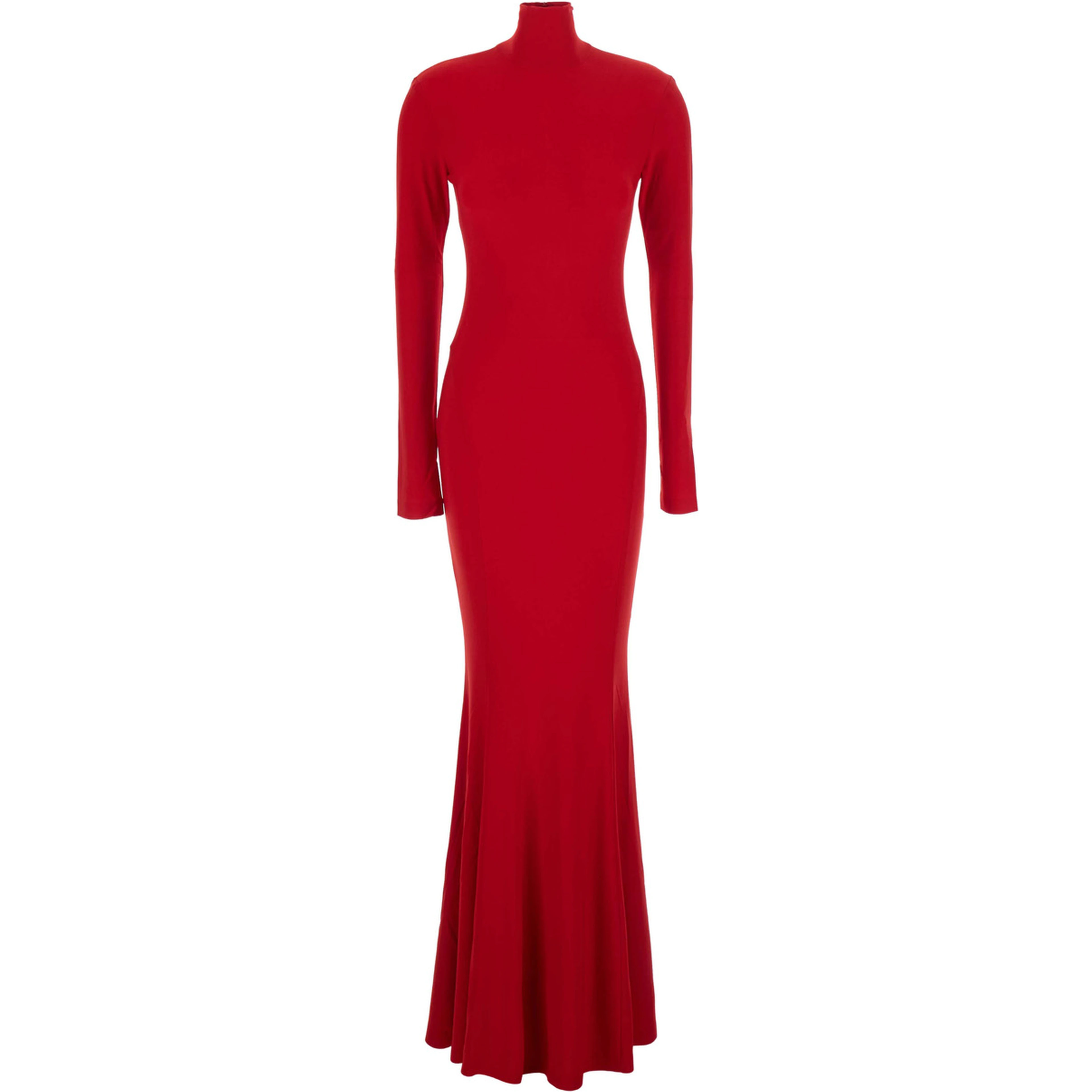 Long Jumpsuit with Long Sleeves and High Neck Slim Fit in Poly Lycra Red Women