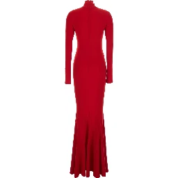 Long Jumpsuit with Long Sleeves and High Neck Slim Fit in Poly Lycra Red Women
