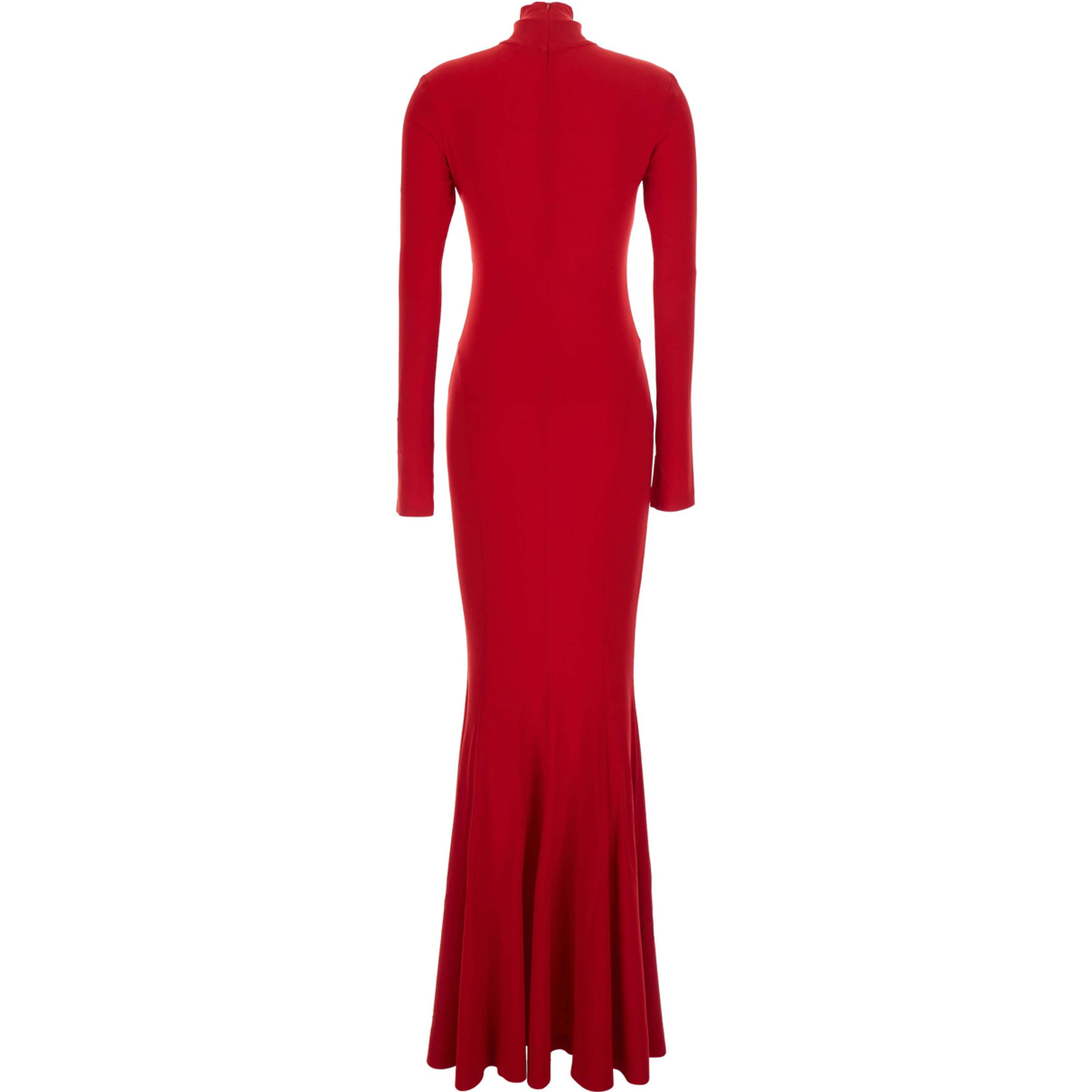 Long Jumpsuit with Long Sleeves and High Neck Slim Fit in Poly Lycra Red Women