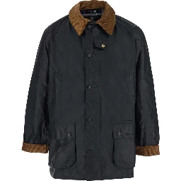 Ashby Waxed Jacket with Velvet Edges and Green Waxed Fabric for Men