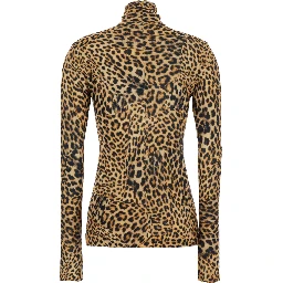 Long Sleeve Top with High Neck and Cheetah Print in Brown Tech Fabric for Women