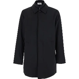 Black Nylon Jacket with Front Zip and Side Pockets for Men