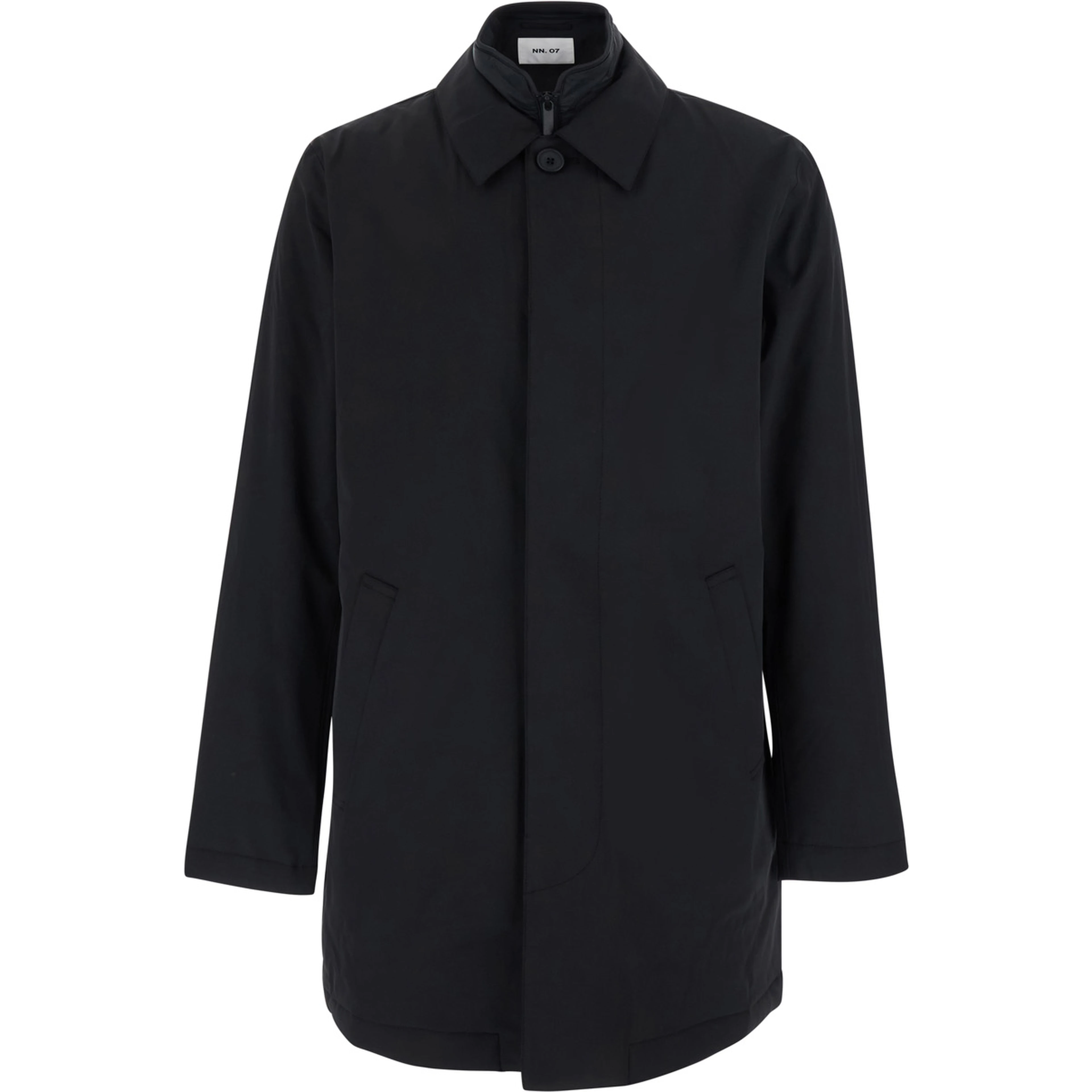Black Nylon Jacket with Front Zip and Side Pockets for Men