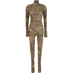 Jumpsuit with High Collar and Long Sleeves in Brown Polyester for Women