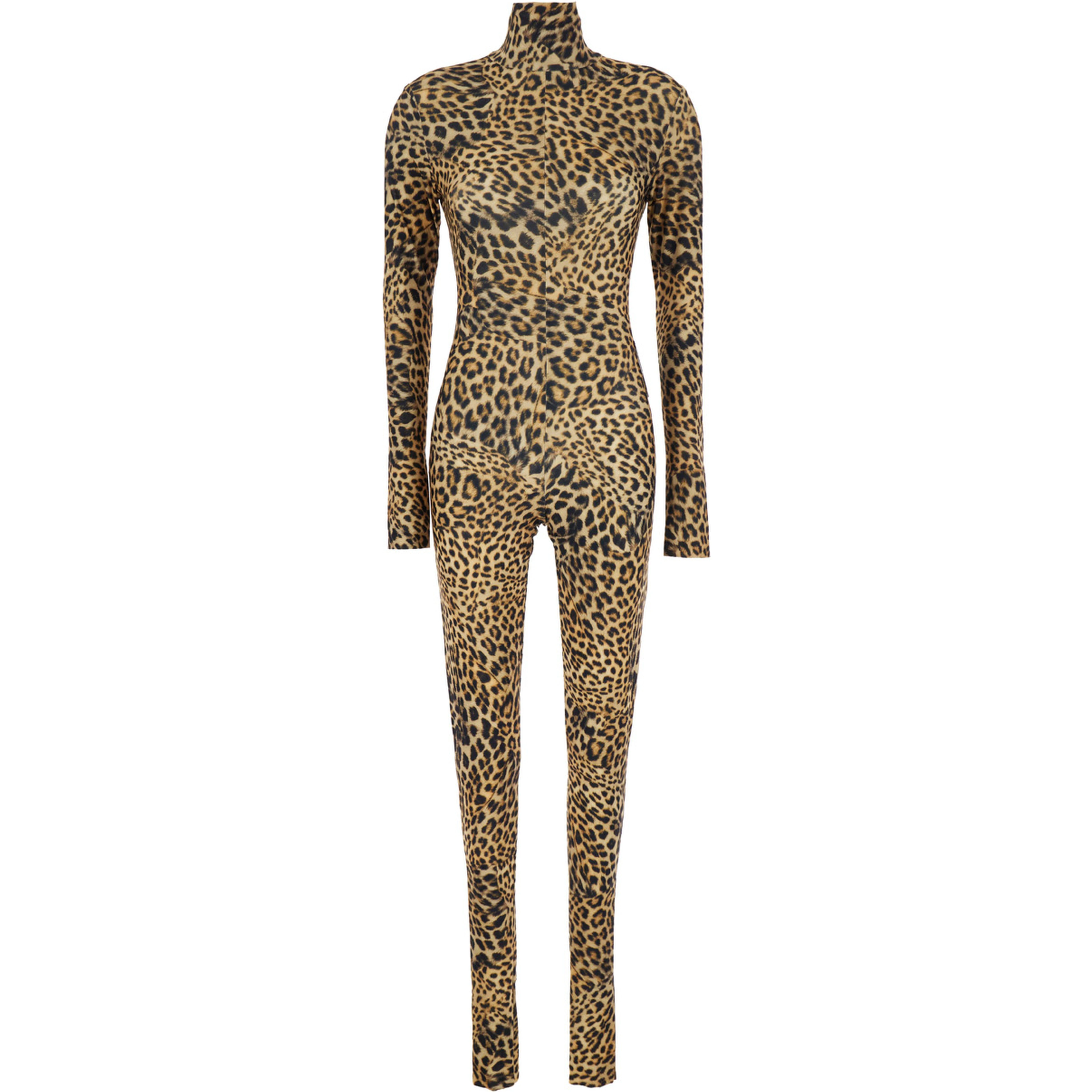 Jumpsuit with High Collar and Long Sleeves in Brown Polyester for Women