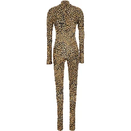 Jumpsuit with High Collar and Long Sleeves in Brown Polyester for Women
