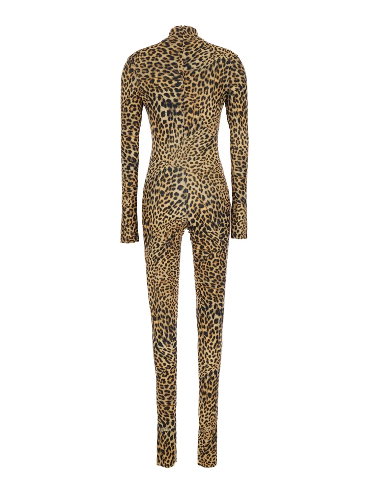 Jumpsuit with High Collar and Long Sleeves in Brown Polyester for Women alternative