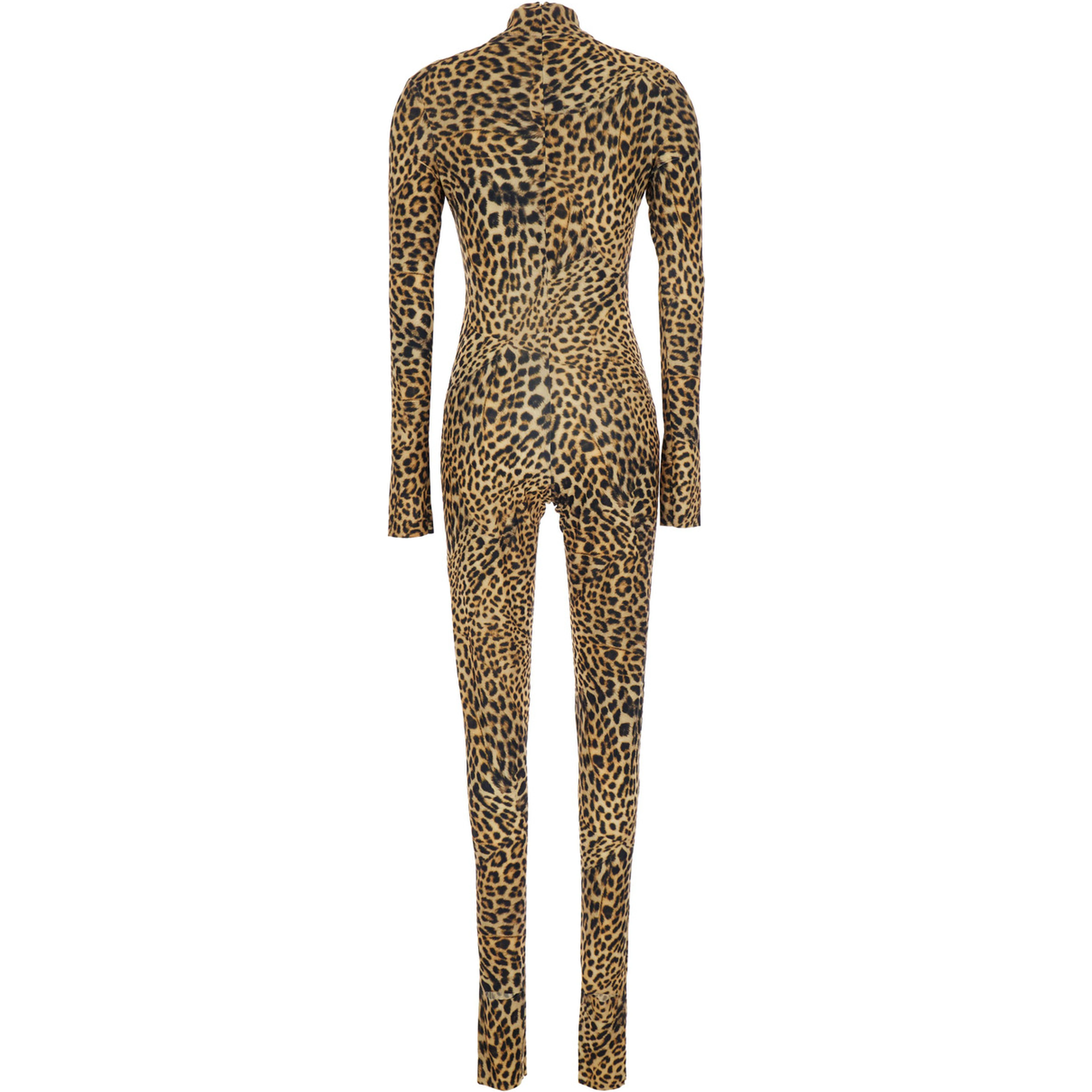 Jumpsuit with High Collar and Long Sleeves in Brown Polyester for Women