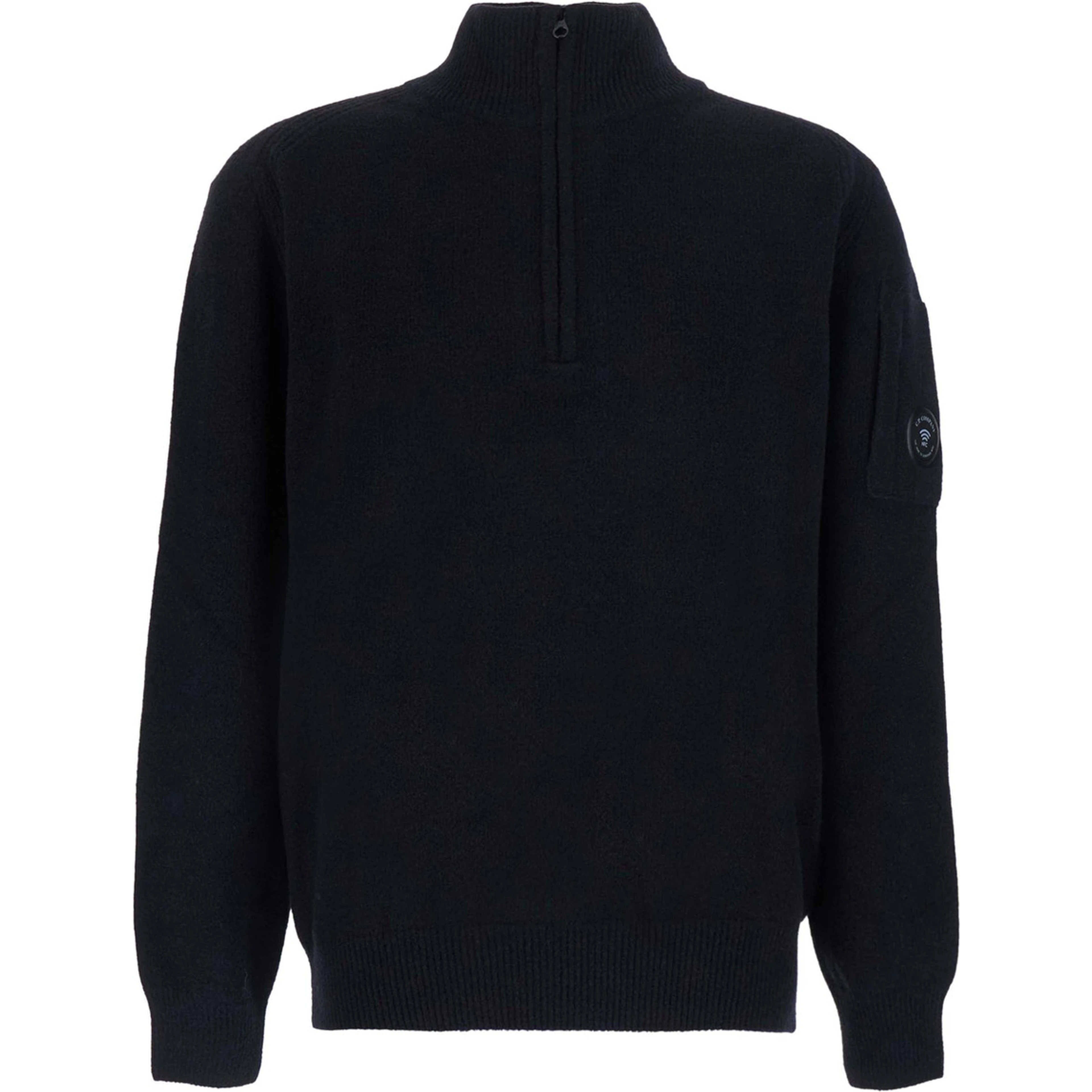 Fleece Knit Polo Neck Sweater with Logo, Black, Man