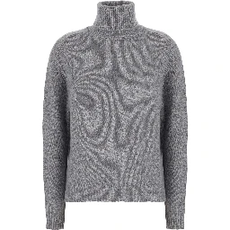 HIGH NECK PULL with high collar and long sleeves in gray fabric for women