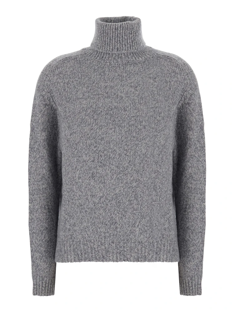 HIGH NECK PULL with high collar and long sleeves in gray fabric for women