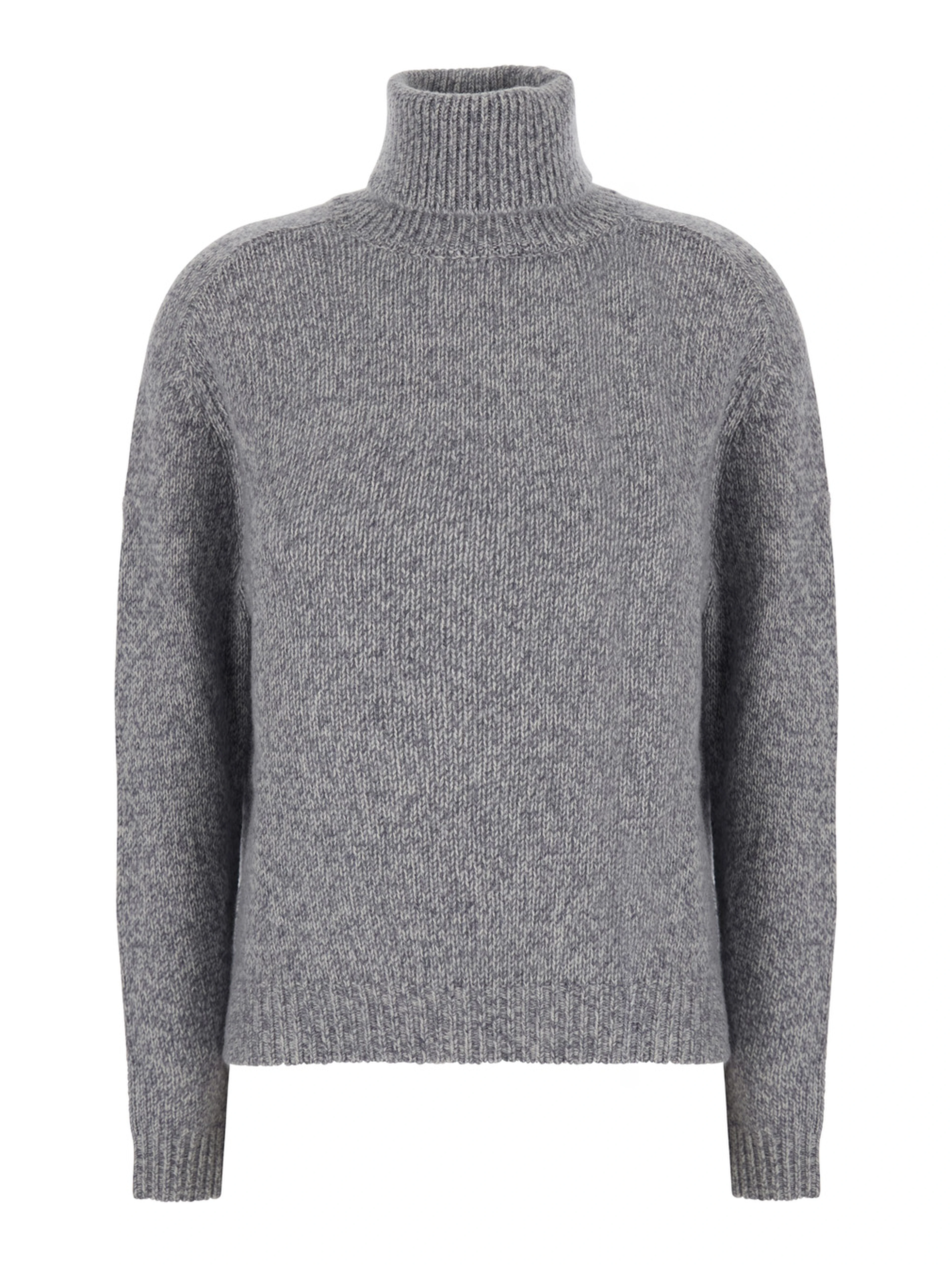 HIGH NECK PULL with high collar and long sleeves in gray fabric for women
