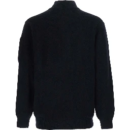 Fleece Knit Polo Neck Sweater with Logo, Black, Man