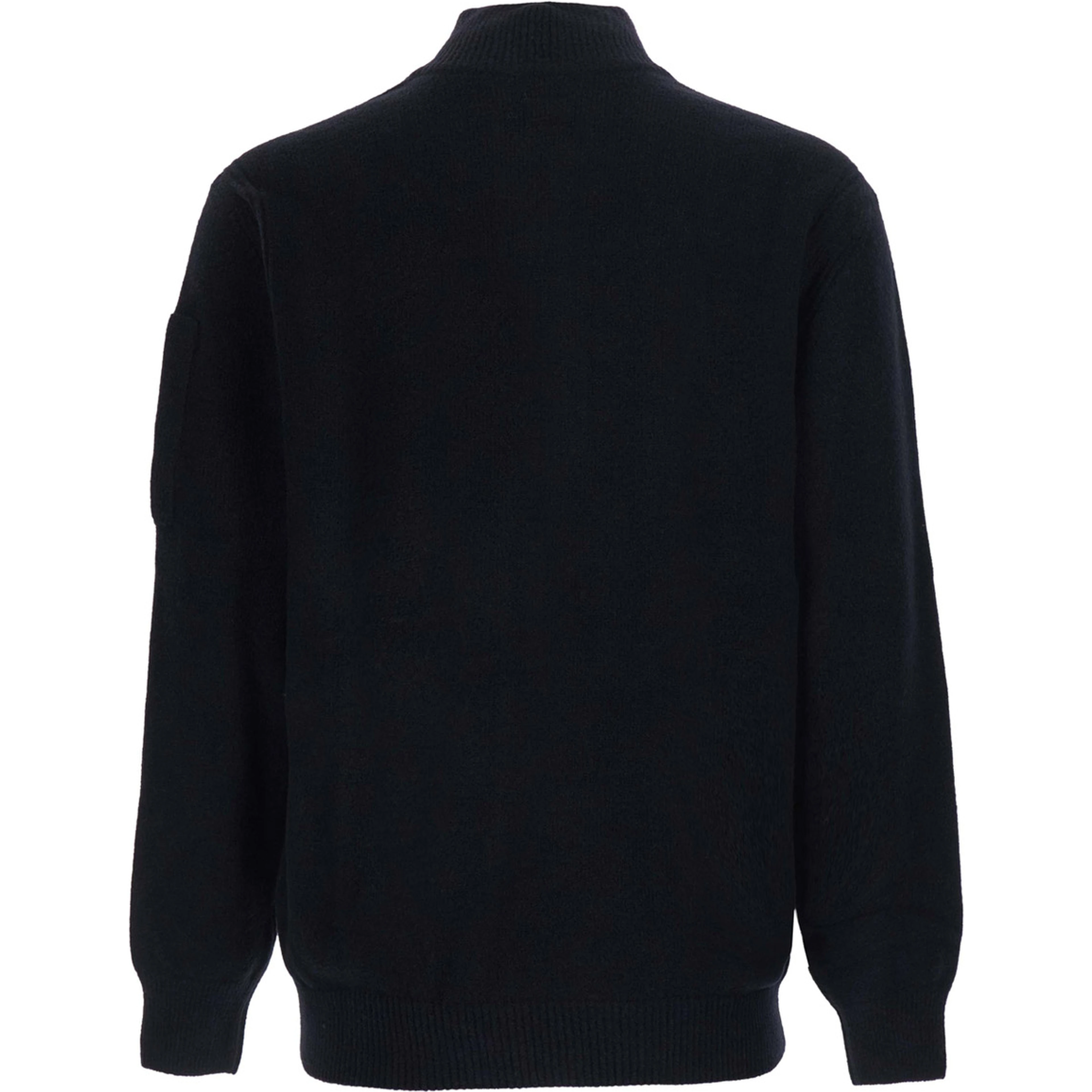 Fleece Knit Polo Neck Sweater with Logo, Black, Man
