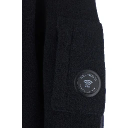 Fleece Knit Polo Neck Sweater with Logo, Black, Man