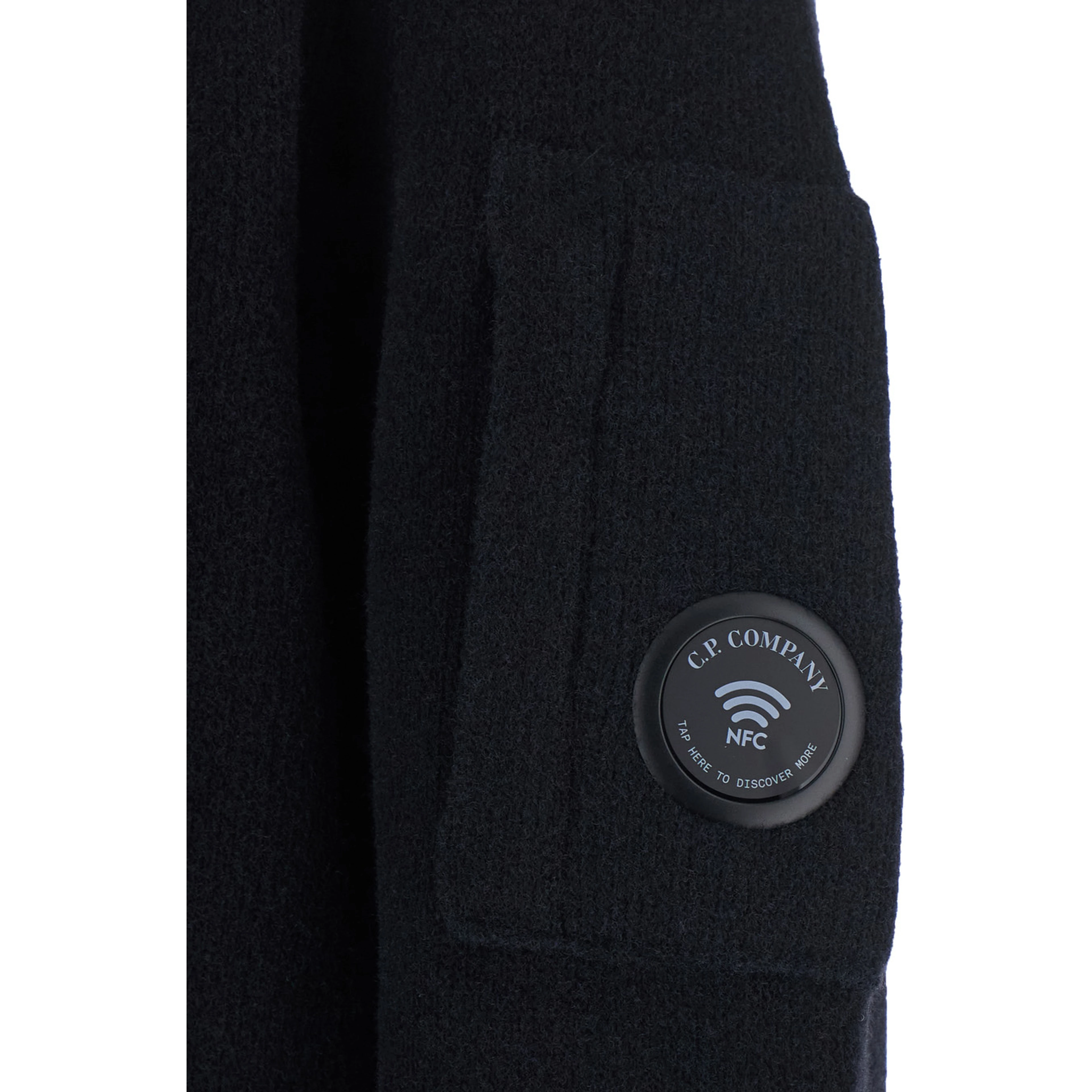 Fleece Knit Polo Neck Sweater with Logo, Black, Man