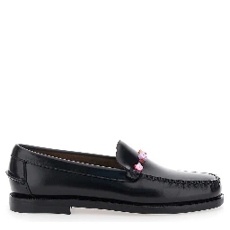 Loafers FRANK BEADS WOMAN Black with Rounded Toe in Leather for Women