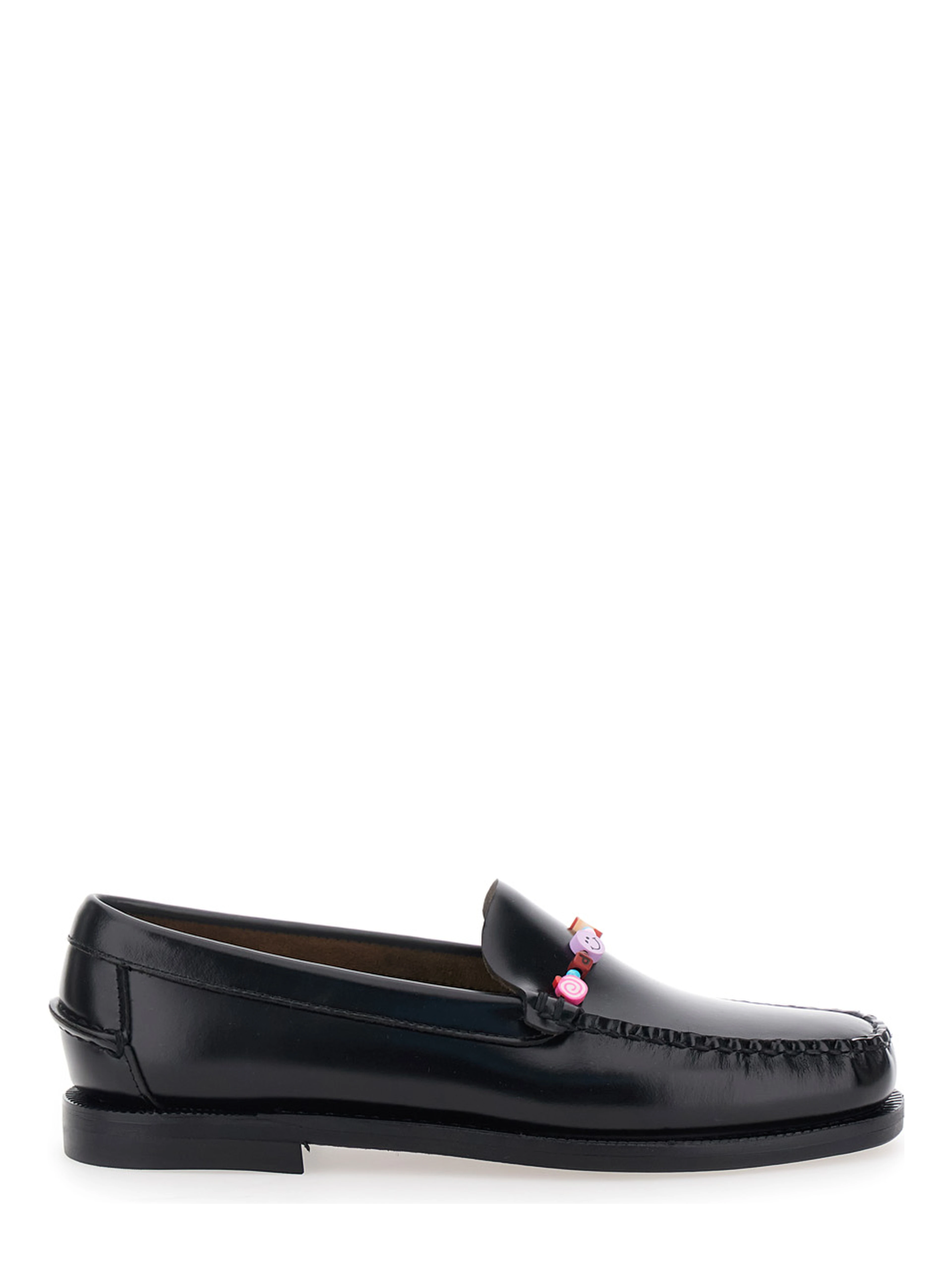 Loafers FRANK BEADS WOMAN Black with Rounded Toe in Leather for Women