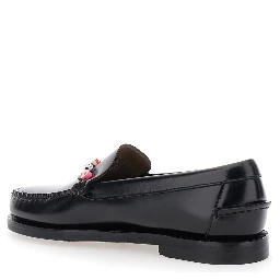 Loafers FRANK BEADS WOMAN Black with Rounded Toe in Leather for Women