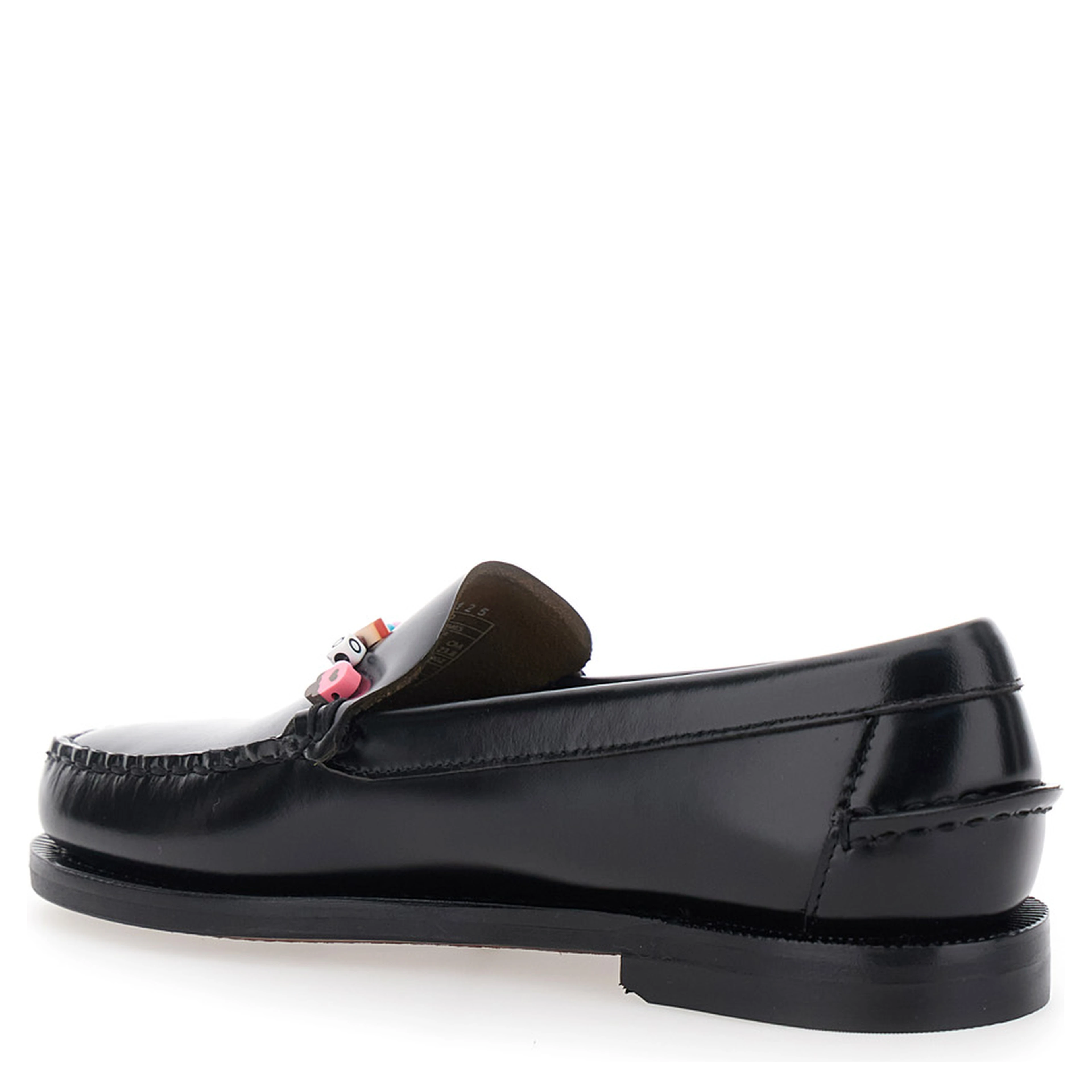 Loafers FRANK BEADS WOMAN Black with Rounded Toe in Leather for Women