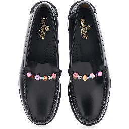 Loafers FRANK BEADS WOMAN Black with Rounded Toe in Leather for Women