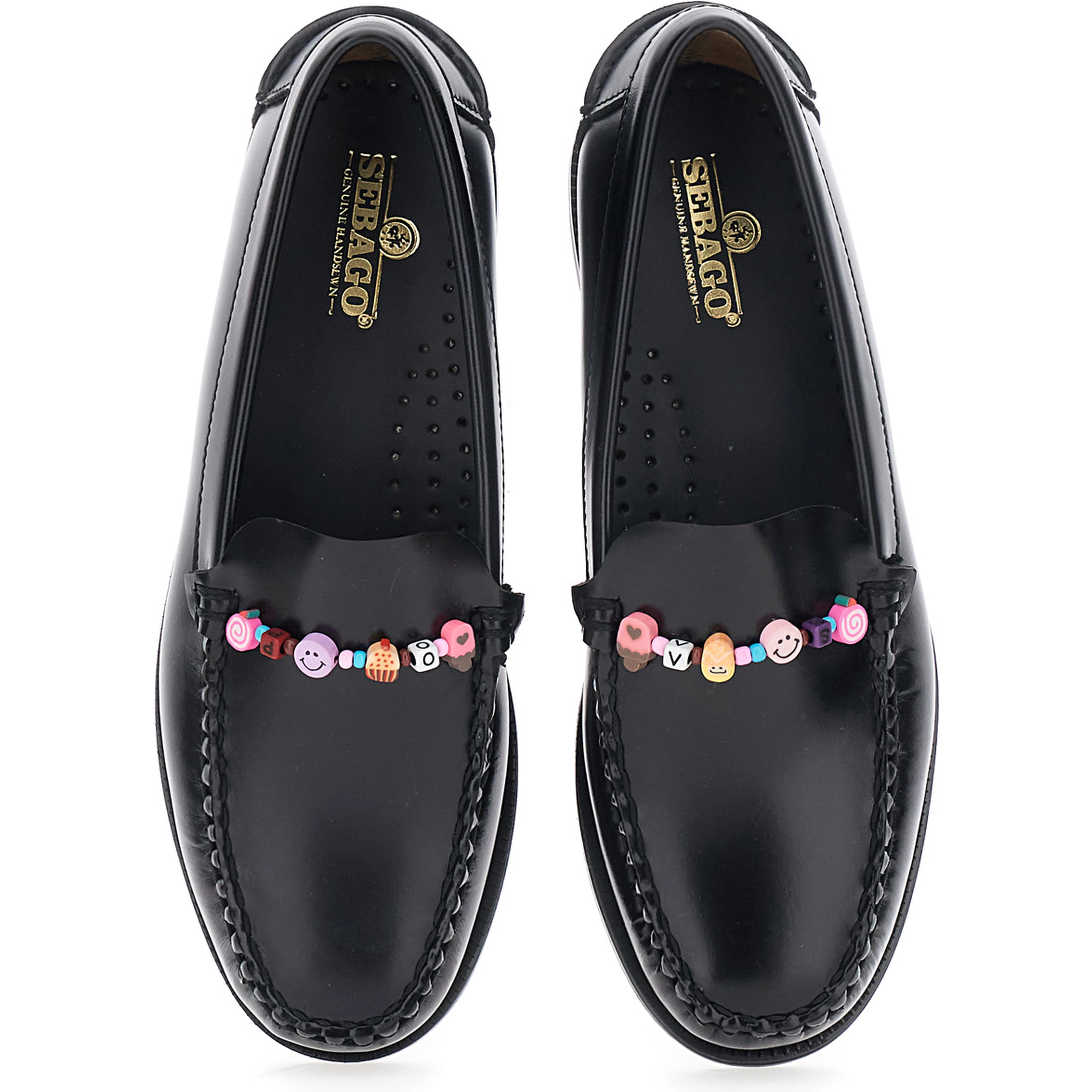 Loafers FRANK BEADS WOMAN Black with Rounded Toe in Leather for Women