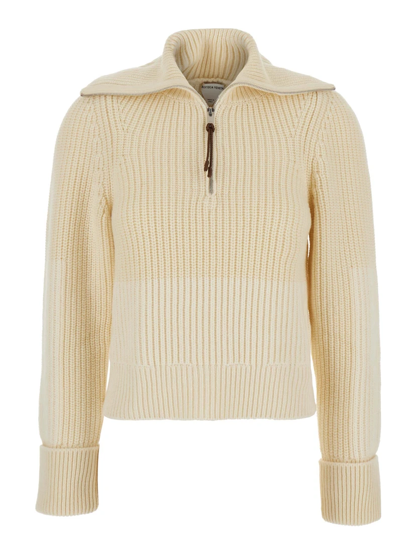 MW WOOL ENGLISH RIB KNT SWEATER WITH HALF ZIP