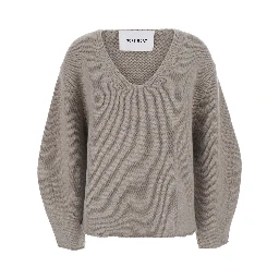 PULLOVER PUFF SLEEVES V NECK with puff sleeves and V-neck in cashmere Gray women