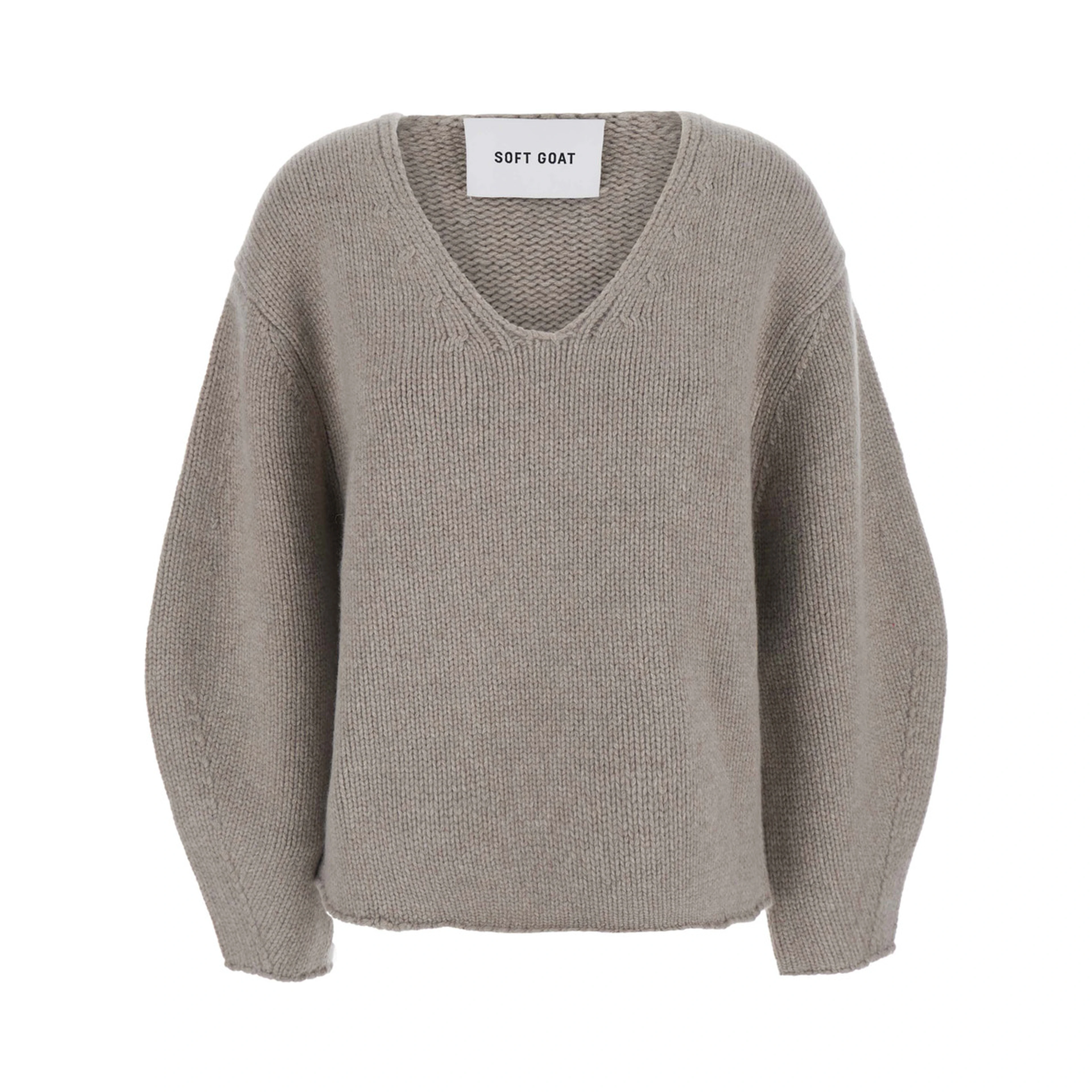 PULLOVER PUFF SLEEVES V NECK with puff sleeves and V-neck in cashmere Gray women