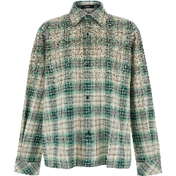 Flannel Shirt with Patch and Logo in Green Unisex
