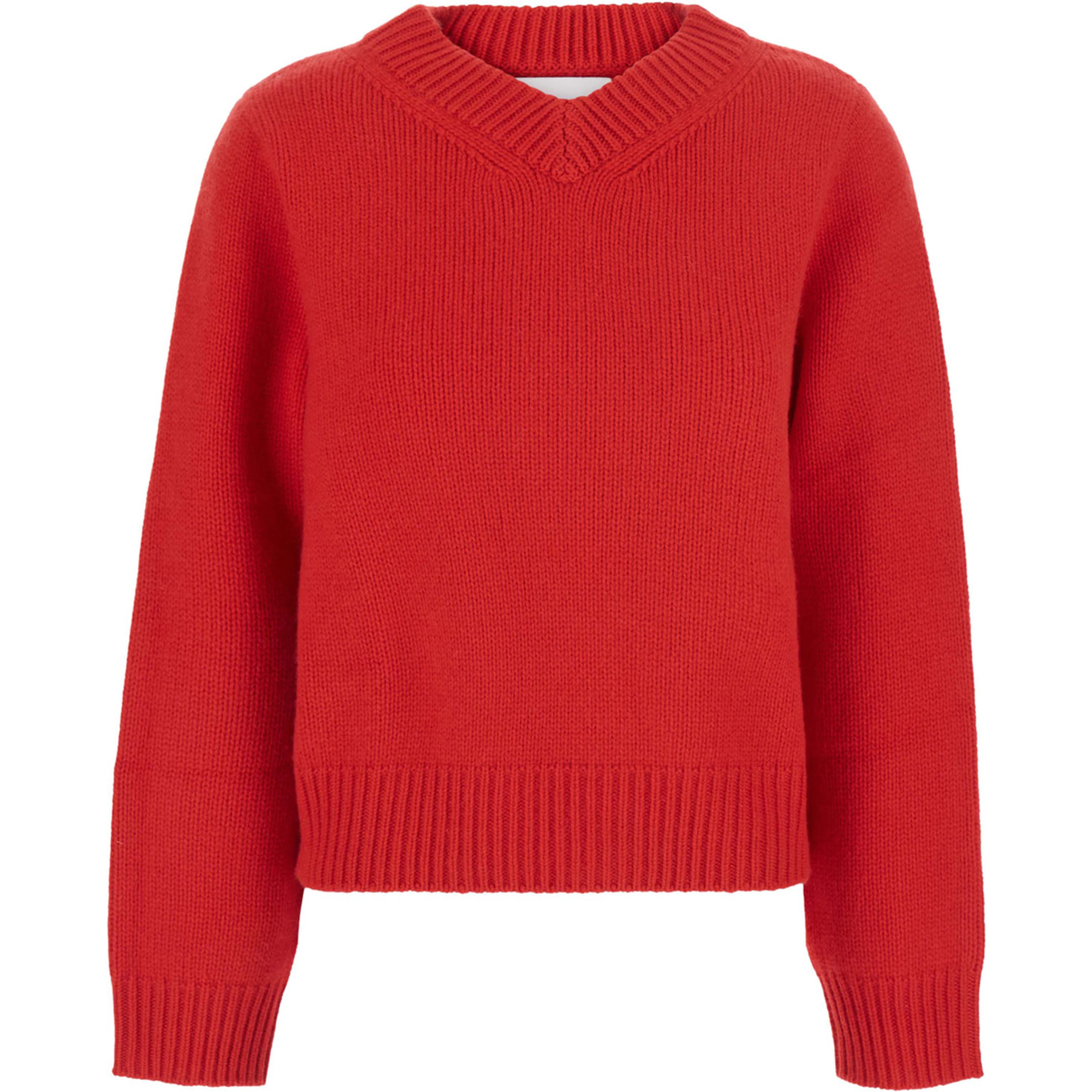 Chunky V NECK Sweater with long sleeves in white cashmere for women