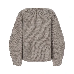 PULLOVER PUFF SLEEVES V NECK with puff sleeves and V-neck in cashmere Gray women