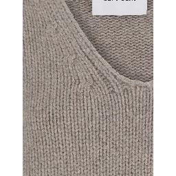 PULLOVER PUFF SLEEVES V NECK with puff sleeves and V-neck in cashmere Gray women