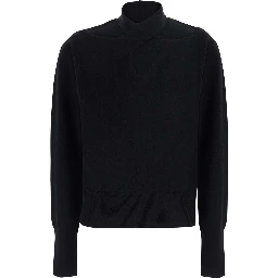 CUTOUT PULL with V-neck and long sleeves in black viscose for women