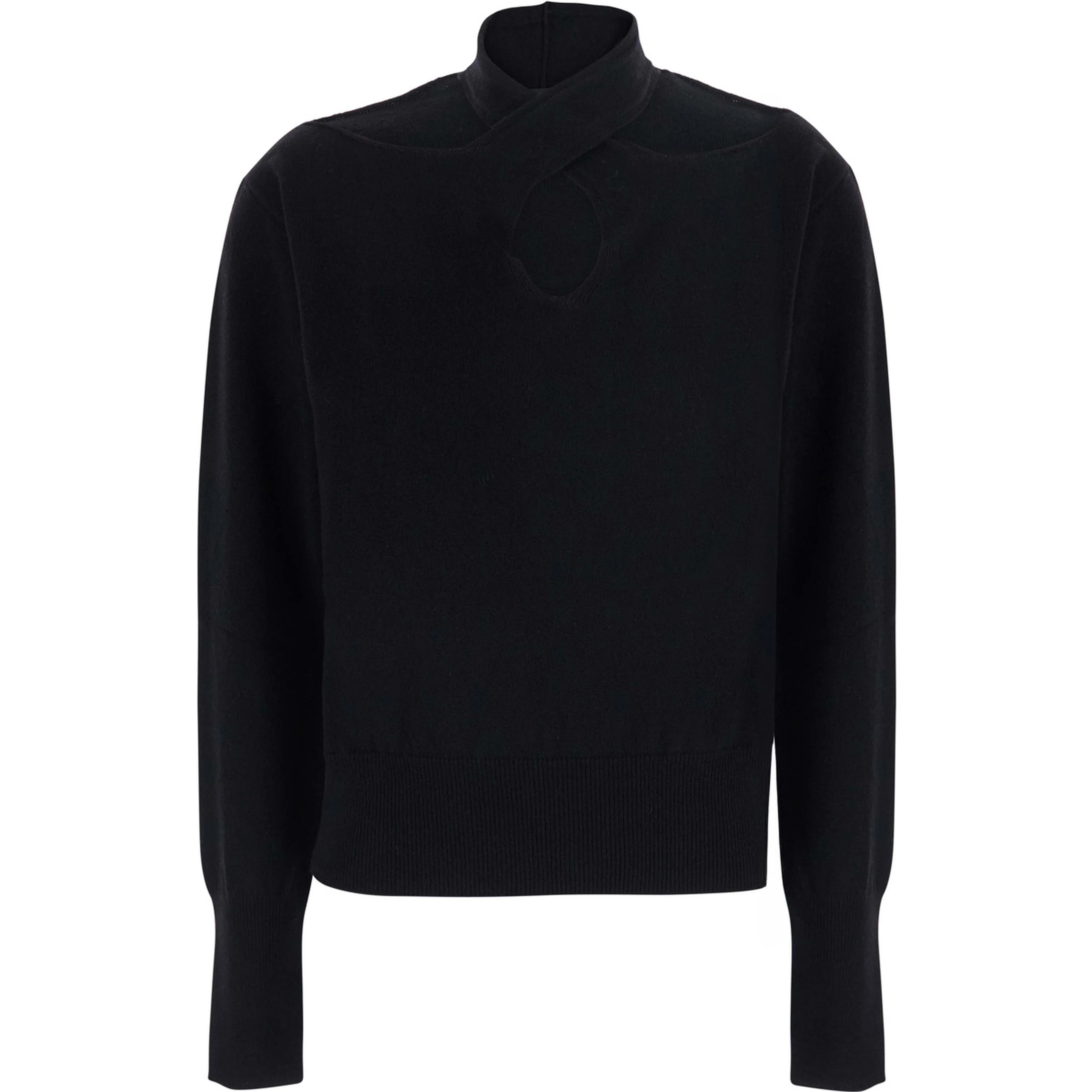CUTOUT PULL with V-neck and long sleeves in black viscose for women