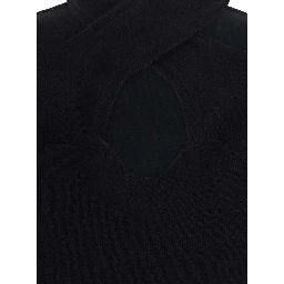 CUTOUT PULL with V-neck and long sleeves in black viscose for women