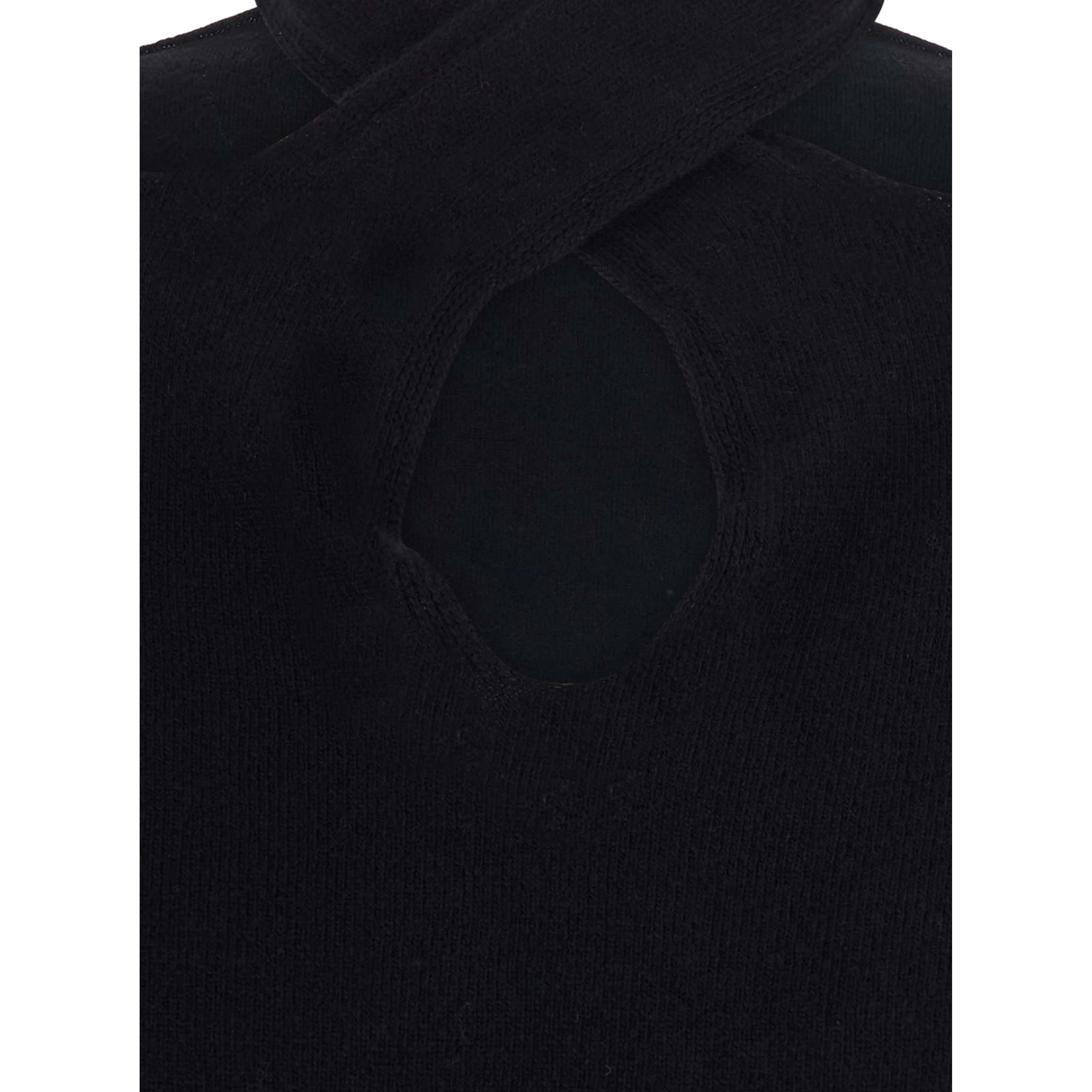 CUTOUT PULL with V-neck and long sleeves in black viscose for women