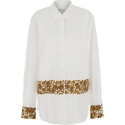 Shirt CHEERS with pointed collar and long sleeves in white cotton for women