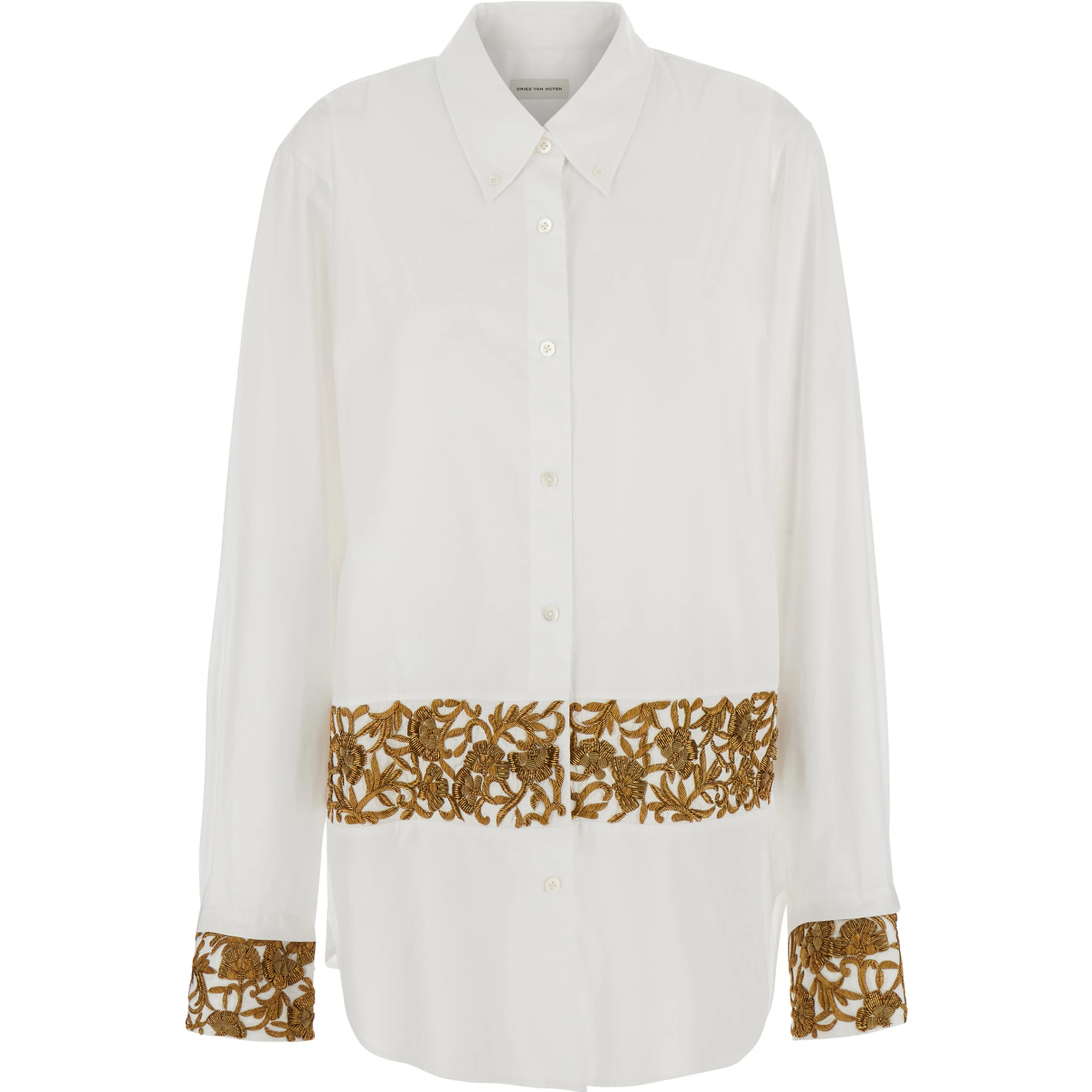 Shirt CHEERS with pointed collar and long sleeves in white cotton for women